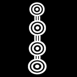 aboriginal art symbol for travel with concentric circles representing water holes or camps and straight lines depicting travel