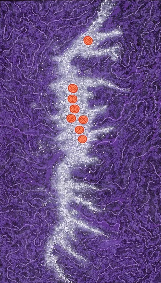 Aboriginal Art by Gabriella Possum Nungurrayi depicting the Seven Sisters dream time story