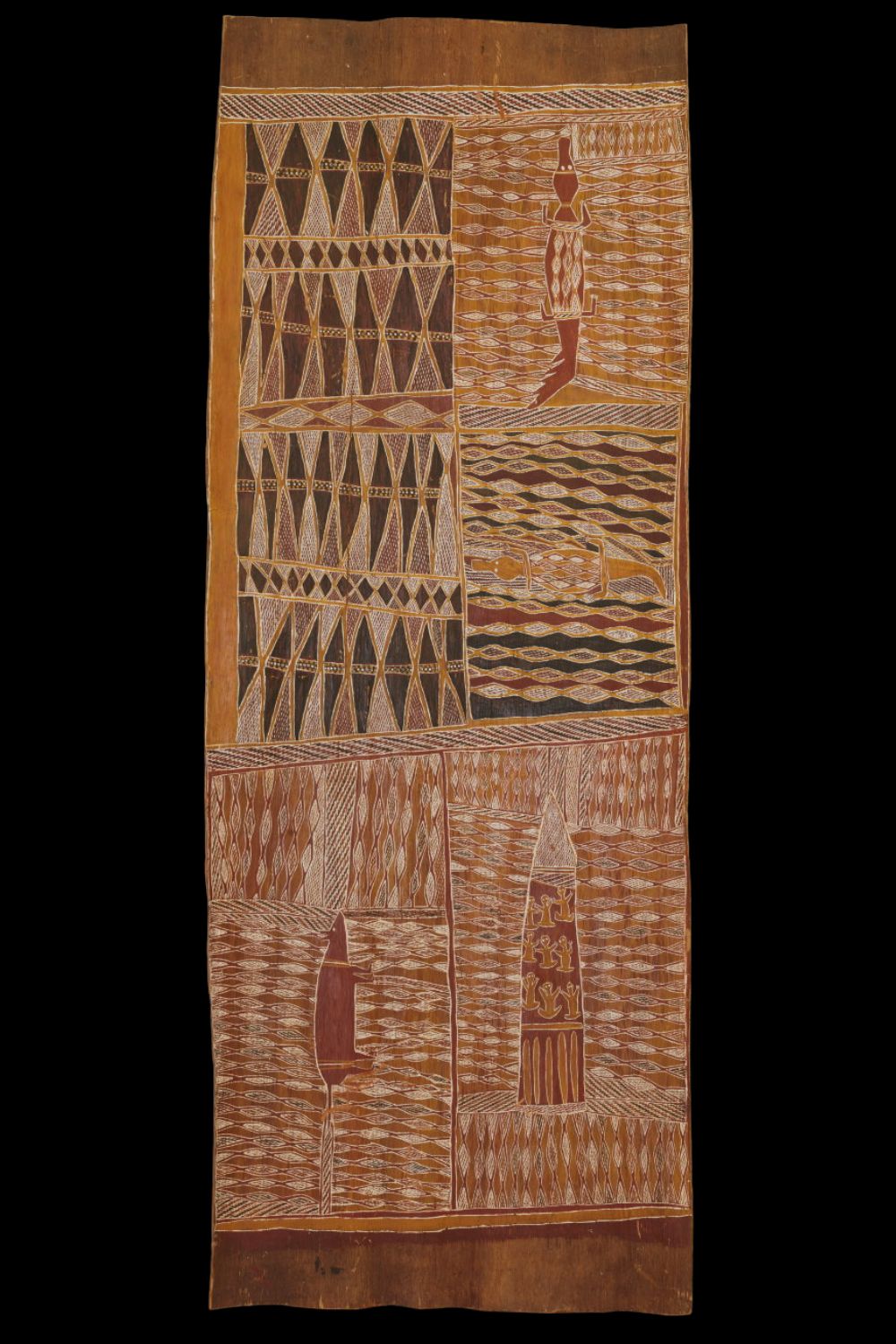 Aboriginal bark painting of Laindjung story by Munggurrawuy Yunupingu