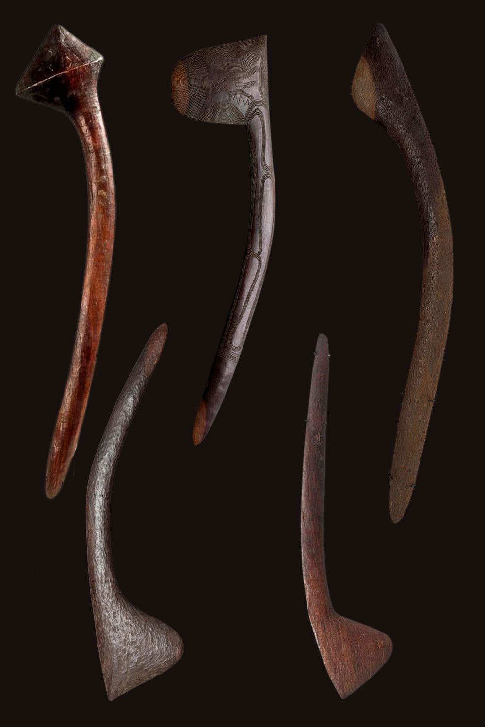 5 aboriginal Lil Lil or Lil-lil or Lillil boomerang club