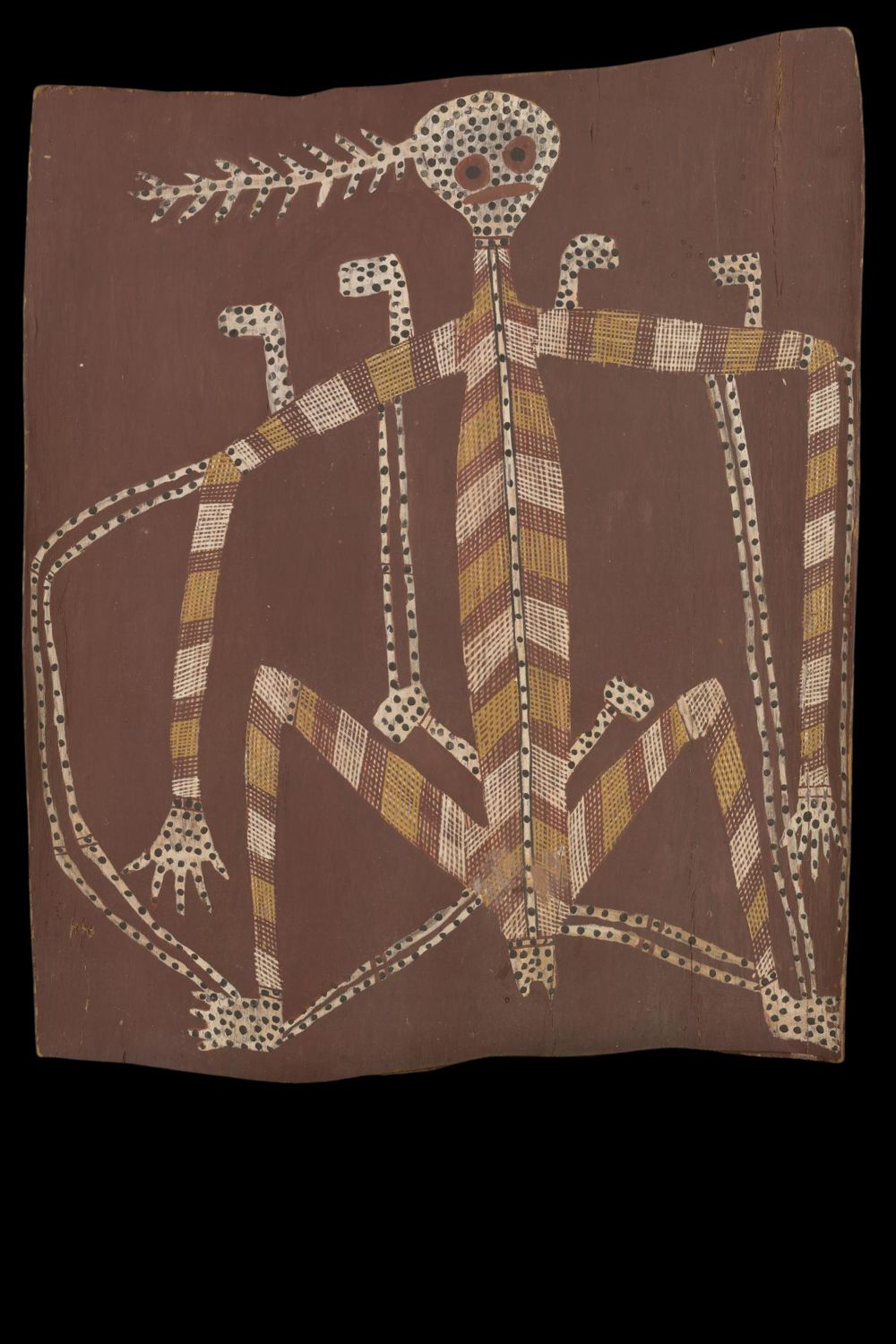 Aboriginal bark painting of Namarrgon the Lightning spirit by Mick Kubarrku