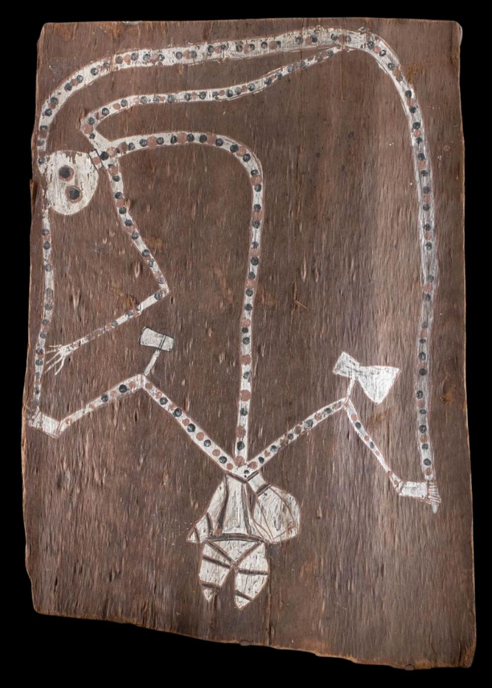 Aboriginal bark painting of Namarrgon the Lightning spirit