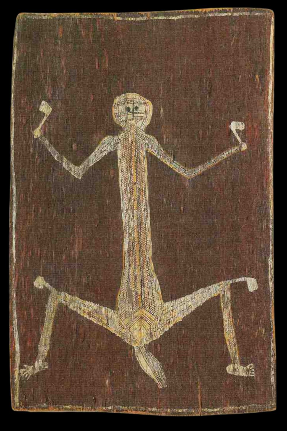 Aboriginal bark Painting by Djambalula of namarrkon the lightning spirit