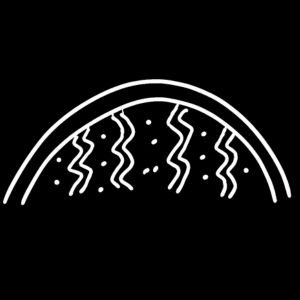 Aboriginal art symbol showing an arched rainbow shape with dots and rain lines representing rain, storms, and the Rainbow Serpent.