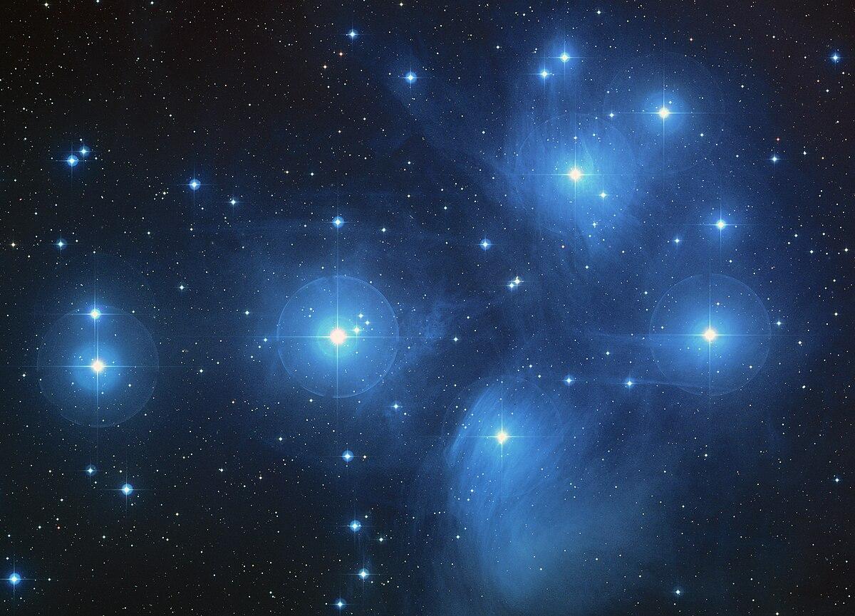 Seven Sisters or Pleiades Hubble credit NASA ESA AURA Caltech Palomar Observatory