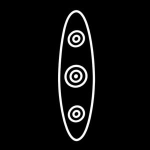 Aboriginal art symbol showing an elongated ceremonial board with concentric circle designs representing a sacred object or Tjuringa.