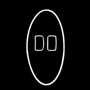 Traditional Aboriginal art symbol representing a shield shown as an elongated oval with internal markings indicating grips or decoration.