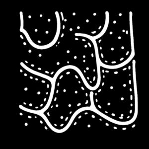 Aboriginal art symbol showing wavy lines, dots, and curved forms representing lightning, rain, and storm activity across the landscape.