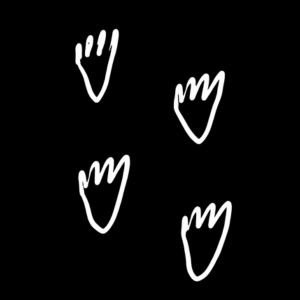 Traditional Aboriginal art symbol representing human tracks shown as footprint-like forms with visible toe marks.