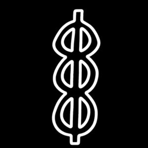 Traditional Aboriginal art symbol representing frog tracks or frog presence shown as repeated rounded segmented forms linked vertically.