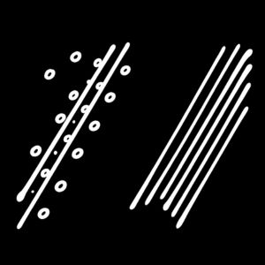 Aboriginal art symbol for rain shown with diagonal lines and dots representing falling rain and storm activity.