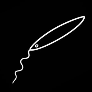 Aboriginal art symbol showing an elongated ceremonial bullroarer with a string attached.