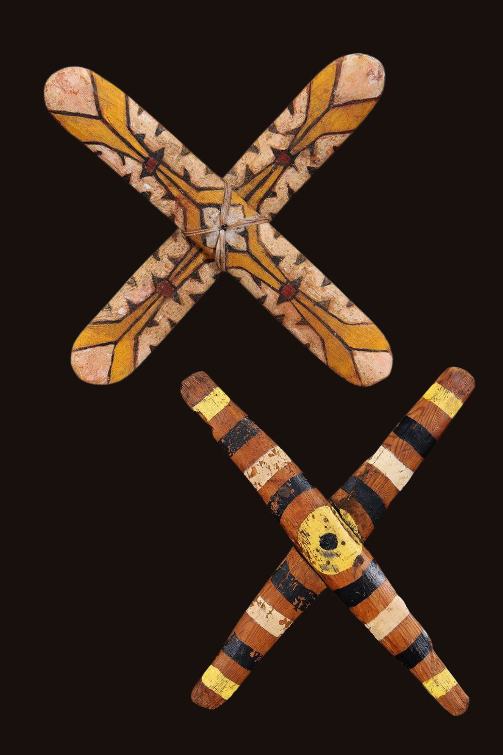 two antique Aboriginal cross boomerangs from north Queensland