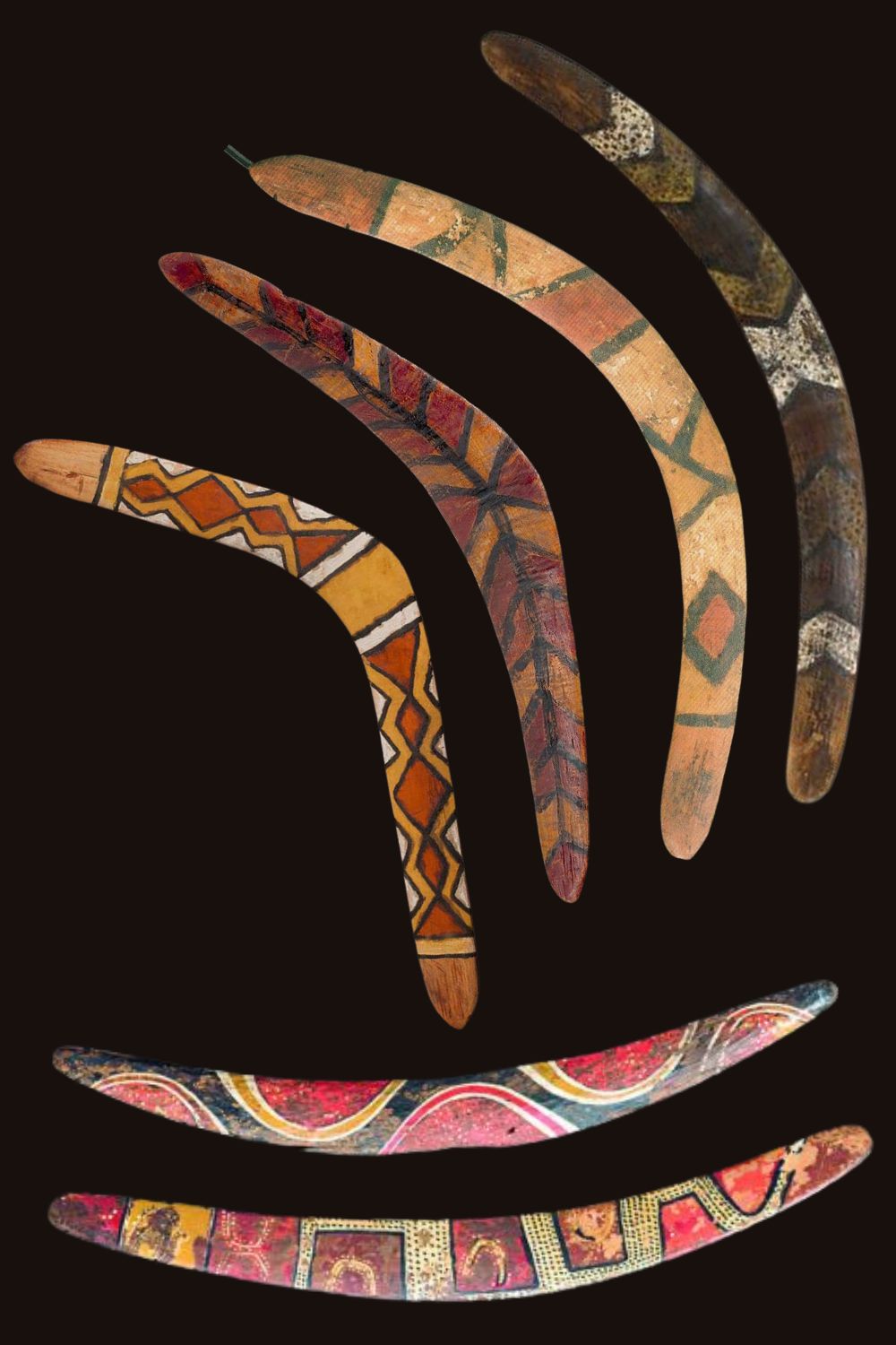 plate with 6 antique Aboriginal boomerangs from North Queensland