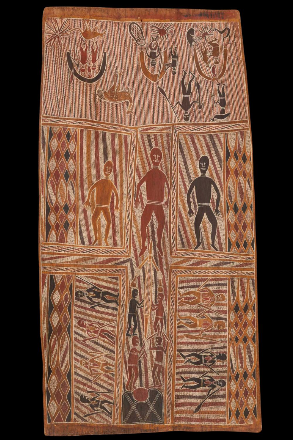 aboriginal bark painting by Birrikidji Gumana depicting Laindjung dram time story