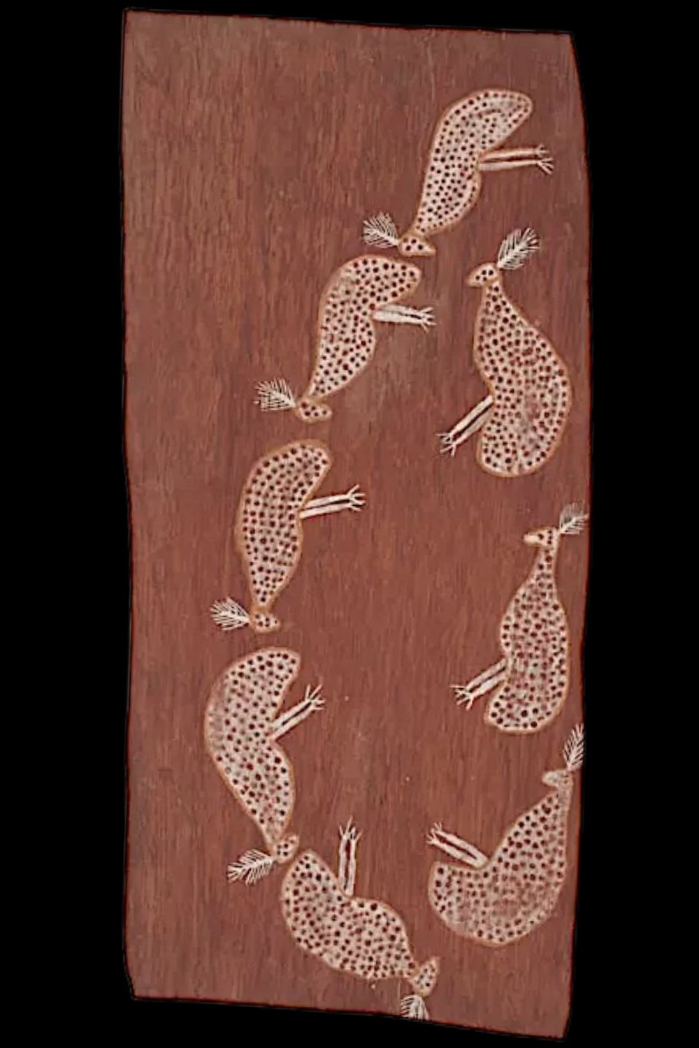 Aboriginal bark painting of bush turkeys by January Nanganyari from western Arnhem Land