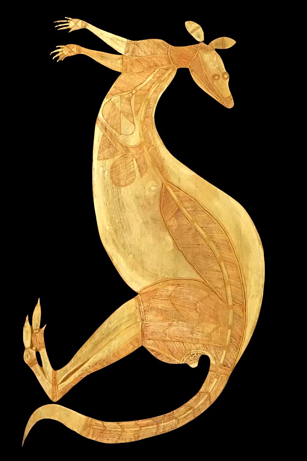 X-ray style Aboriginal bark painting of a kangaroo by Lofty Bardayal Nadjamerrek from western Arnhem Land by lofty nadjamerrek