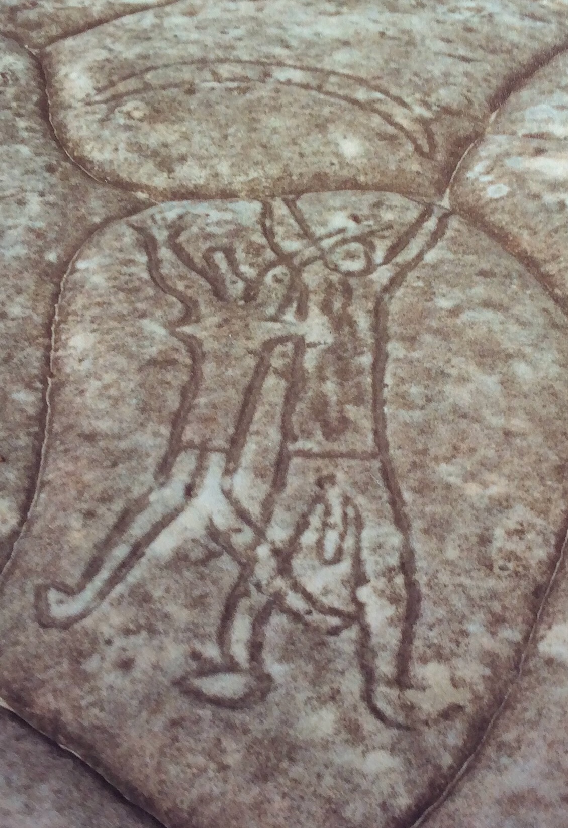 Aboriginal petroglyph of male and female ancestral figures engraved into sandstone in the Sydney Basin region of New South Wales