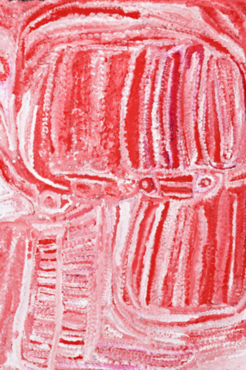 Balgo Art painting featuring luminous pink desert abstraction and gestural brushwork