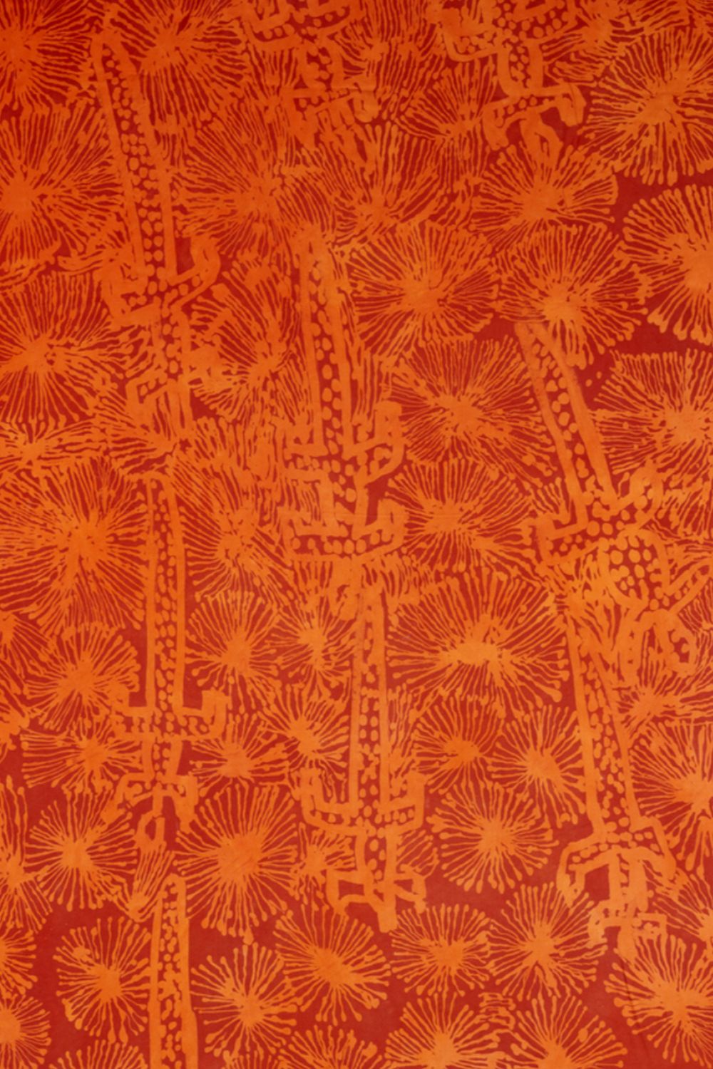 Early batik textile design created by Aboriginal women from the Utopia region of Central Australia during the origins of the Utopia Women’s Batik movement