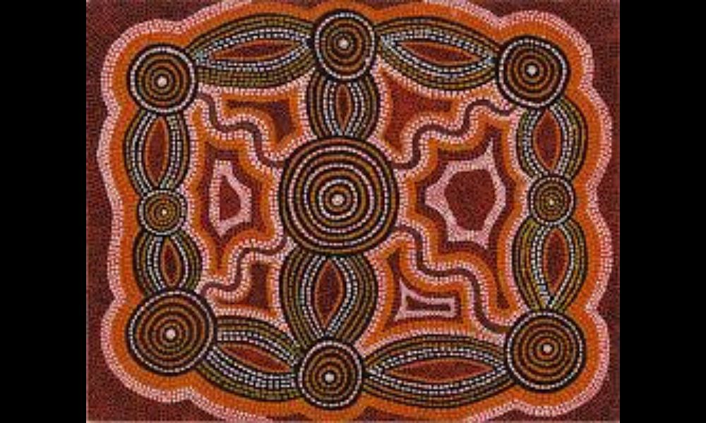 Turkey Tolson Tjupurrula Pintupi painting with concentric circles and Tingari ceremonial imagery