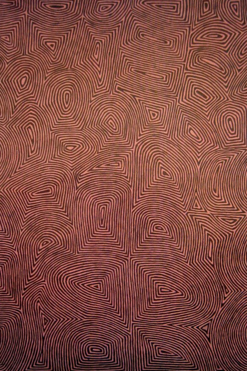Western Desert Pintupi artwork featuring flowing geometric line systems and ceremonial abstraction