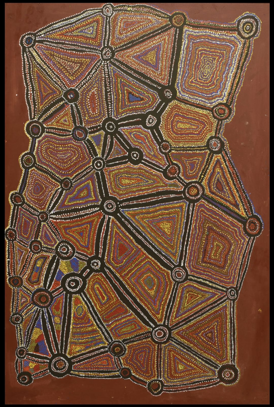 Women's Native Title Painting created by senior Spinifex women in 1998, mapping sacred sites, ancestral connections, and custodial responsibilities across Spinifex Country in the Great Victoria Desert.