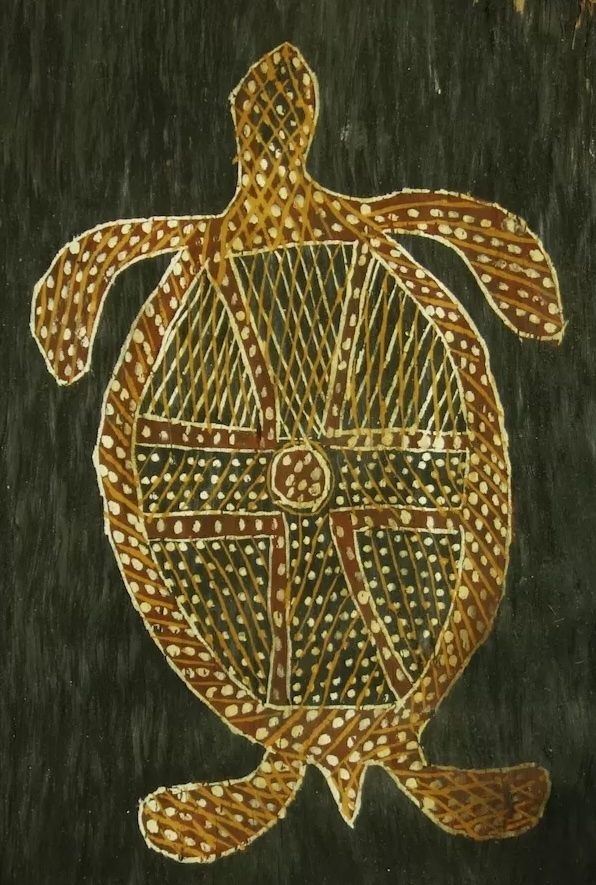 Groote Eylandt style Aboriginal turtle painting representing a clan totem and cultural law