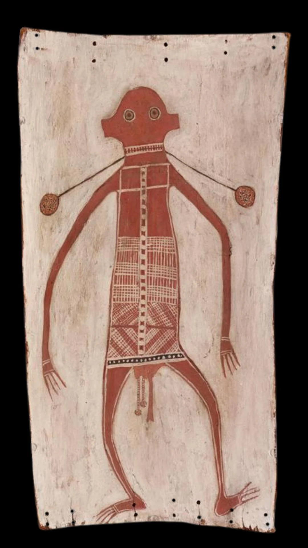mportant early spirit figure bark painting of Lumah lump by Yirawala from Western Arnhem Land painted in natural ochres on eucalyptus bar