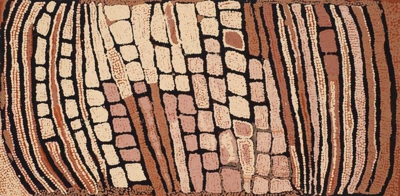Tjikunga (1999) by Naata Nungurrayi, synthetic polymer paint on canvas, created during the early years of her career with Papunya Tula Artists.