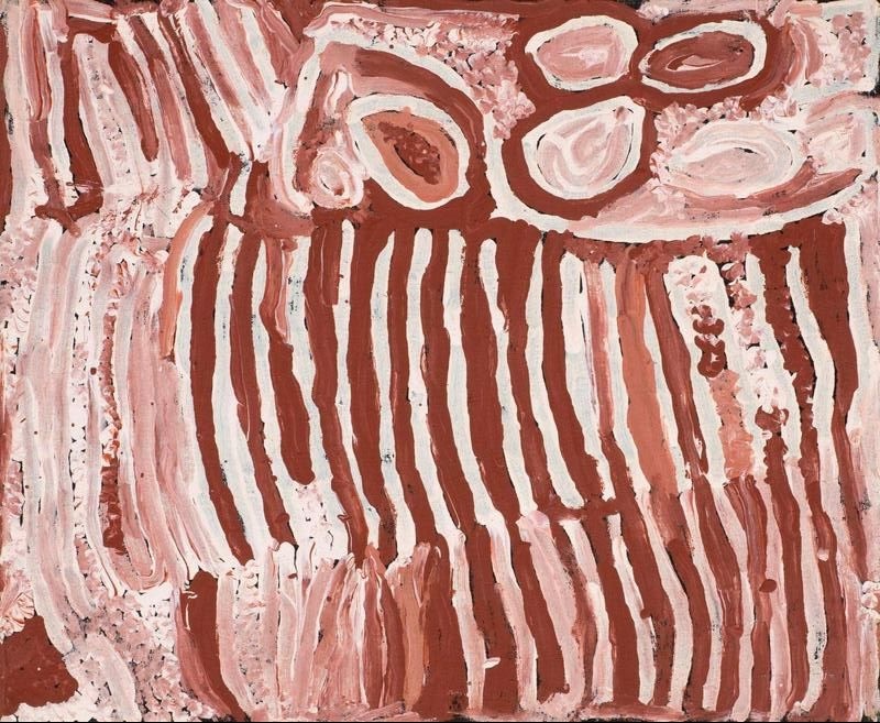 Lupulnga by Makinti Napanangka, 2001, synthetic polymer paint on linen, 46.5 × 38.4 cm.