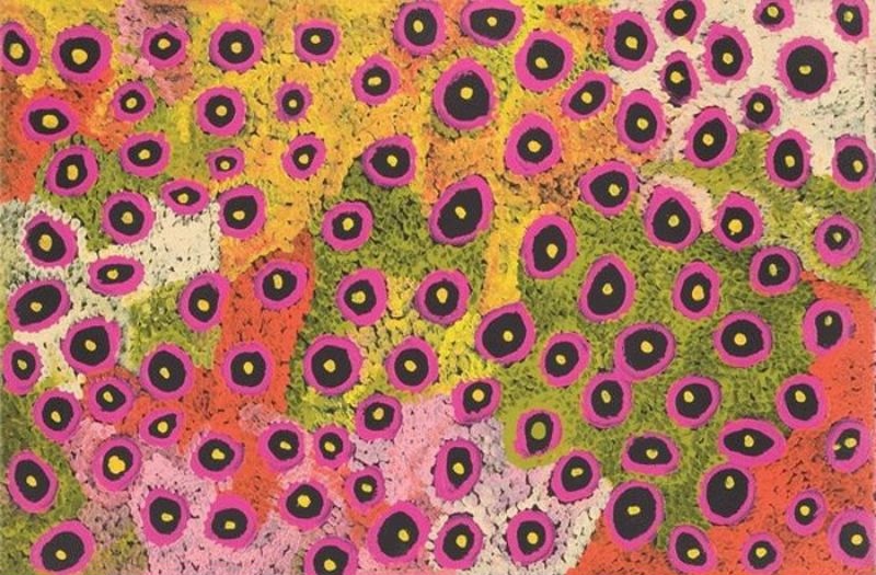 Naata Nungurrayi painting Women's Story (2005), depicting ceremonial motifs and ancestral women's narratives in the artist's distinctive Western Desert style.