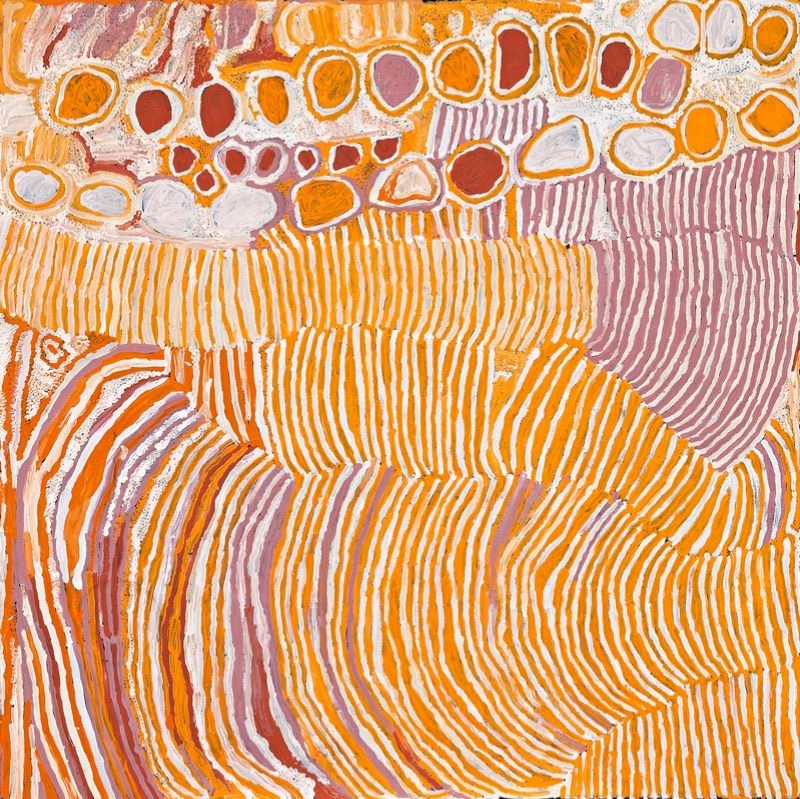 Kungka Kutjarra (Two Women) by Makinti Napanangka, 2000, synthetic polymer paint on linen, 122 × 122 cm.