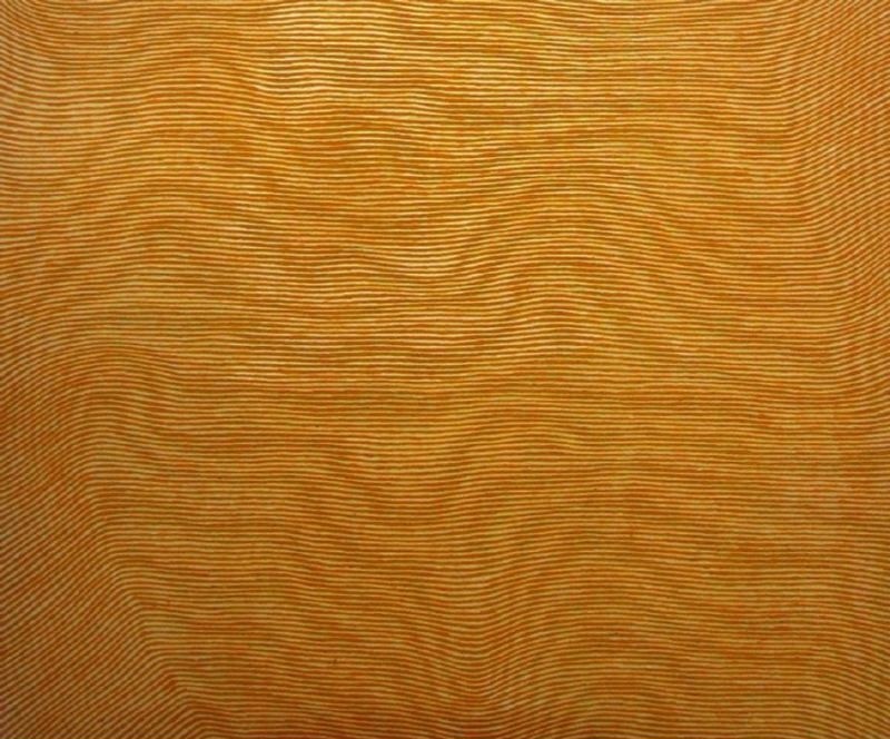 George Tjungurrayi Mamultjulkulnga 1998 Papunya Tula painting with fine reddish-brown parallel lines flowing across a golden ochre background