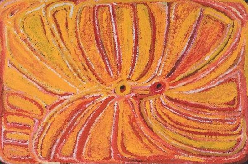 Ngunguntarra, Near the Canning Stock Route by Eubena Nampitjin, 1999 acrylic painting from Balgo, Western Australia.