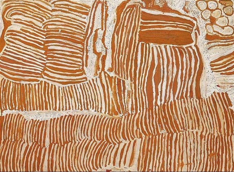 Kungka Kutjarra (Two Women) by Makinti Napanangka, 2001, synthetic polymer paint on linen, 122 × 91 cm.