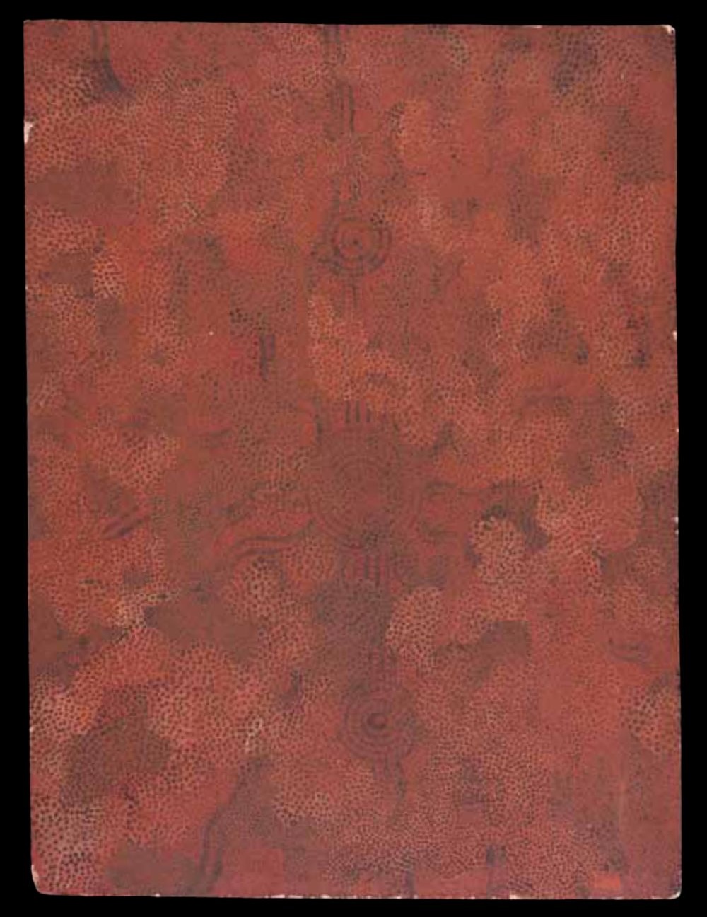 Honey Ant Dreaming Papunya Board by Tim Leura Tjapaltjarri, c.1971–1972, featuring layered Aboriginal dot painting and symbolic Western Desert designs representing the Honey Ant Dreaming.