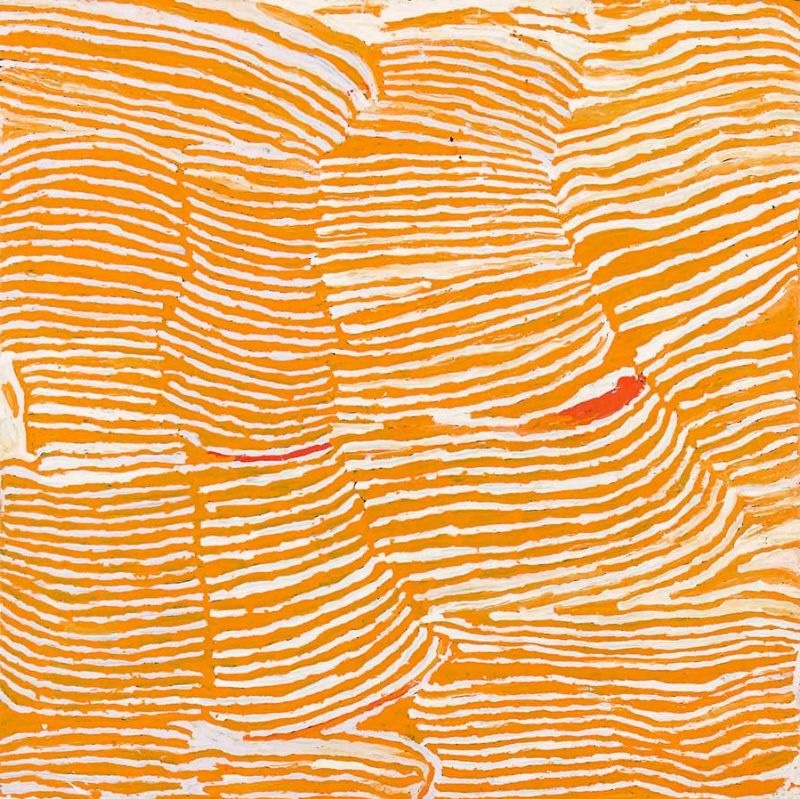 Kungka Kutjarra (Two Women) by Makinti Napanangka, 2003, synthetic polymer paint on linen, 121.5 × 121 cm.