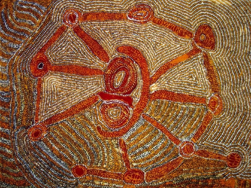 Wantaru / Yintarnyu (1990) by Eubena Nampitjin depicting the Malu (Kangaroo) Dreaming with interconnected waterholes and travelling paths, Balgo Hills.