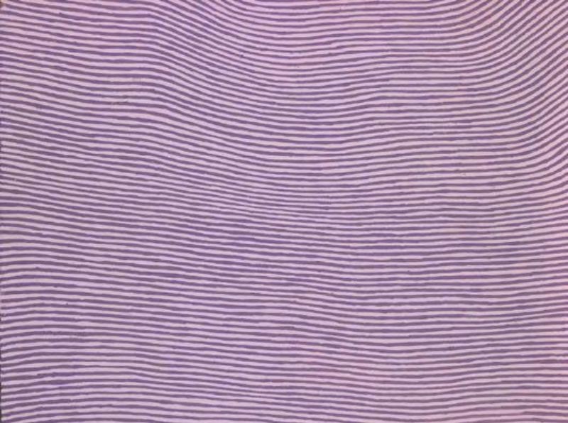 George Tjungurrayi Untitled 2001 Papunya Tula painting with thousands of fine purple-brown parallel lines flowing across a pale lavender background