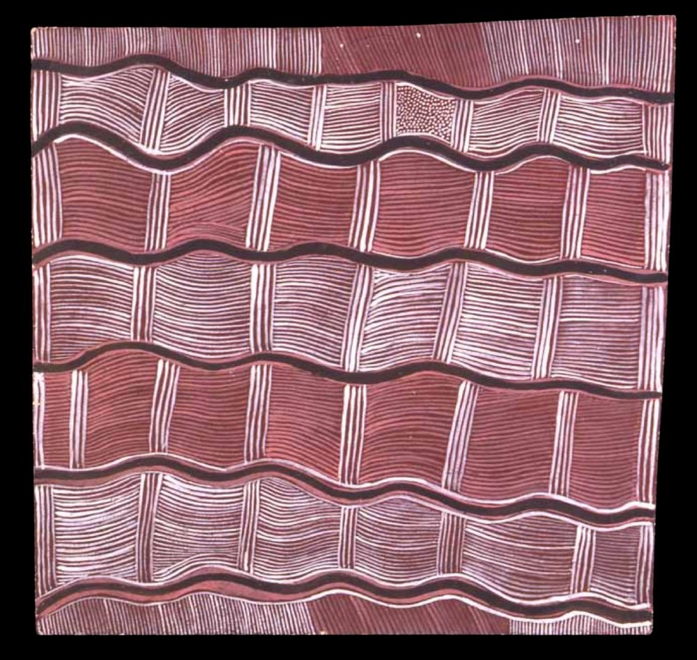 Tingari–Wind Dreaming Papunya Board painted by Mick Namarari Tjapaltjarri in 1972, depicting Wind Dreaming and the landscape of Western Desert Country.