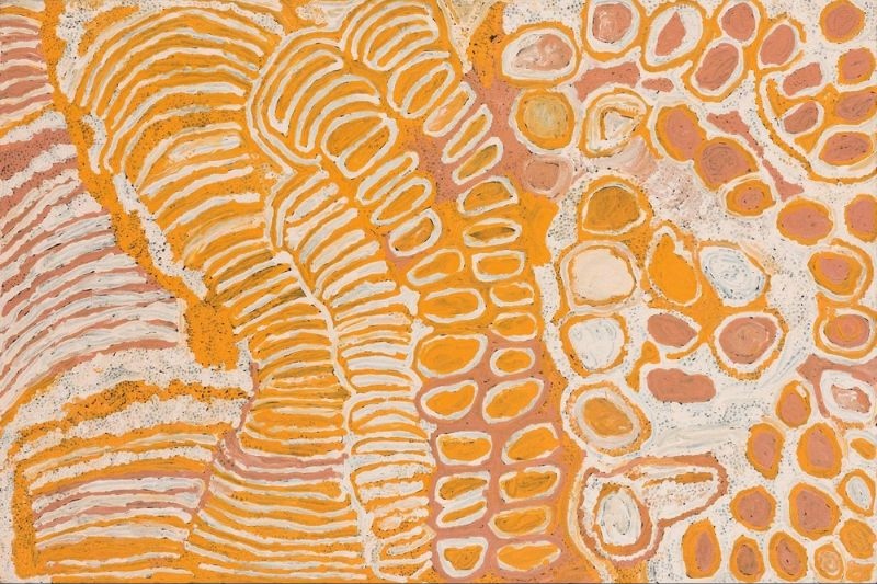 Untitled by Makinti Napanangka, 2000, synthetic polymer paint on canvas, 91 × 61 cm.