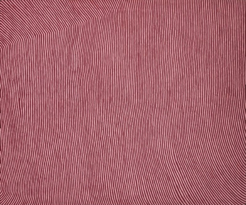 George Tjungurrayi Mamultjulkina 1996 Papunya Tula painting with thousands of fine reddish-brown parallel lines flowing across a pale pink background