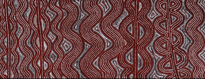 Wati Dreaming at Marawa, 1998 by Warlimpirrnga Tjapaltjarri, synthetic polymer paint on canvas depicting the Tingari Dreaming at the Marawa site west of Lake Mackay.