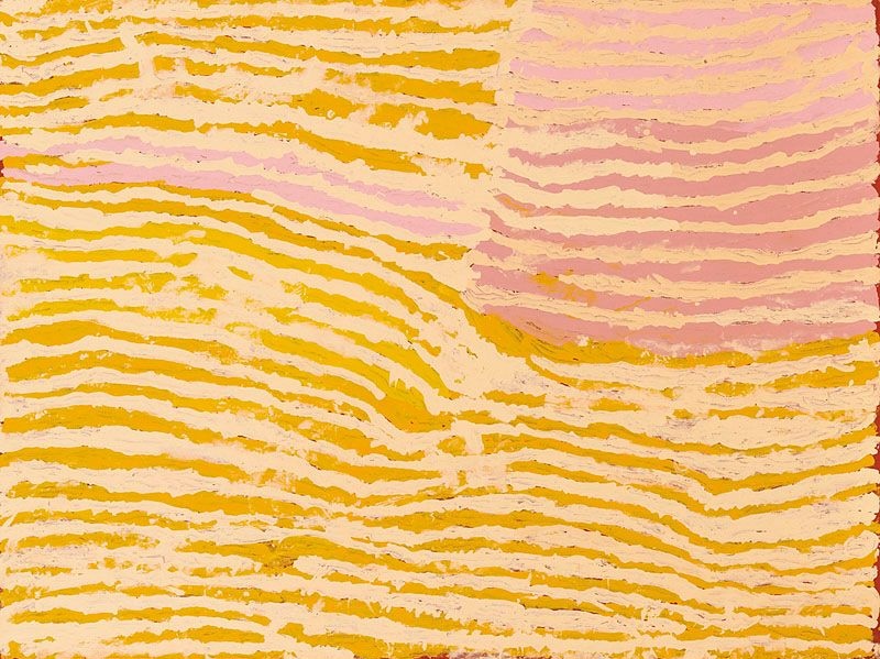 Untitled (Designs Associated with the Site of Lupulnga) by Makinti Napanangka, 2007, synthetic polymer paint on linen, 122 × 92 cm.