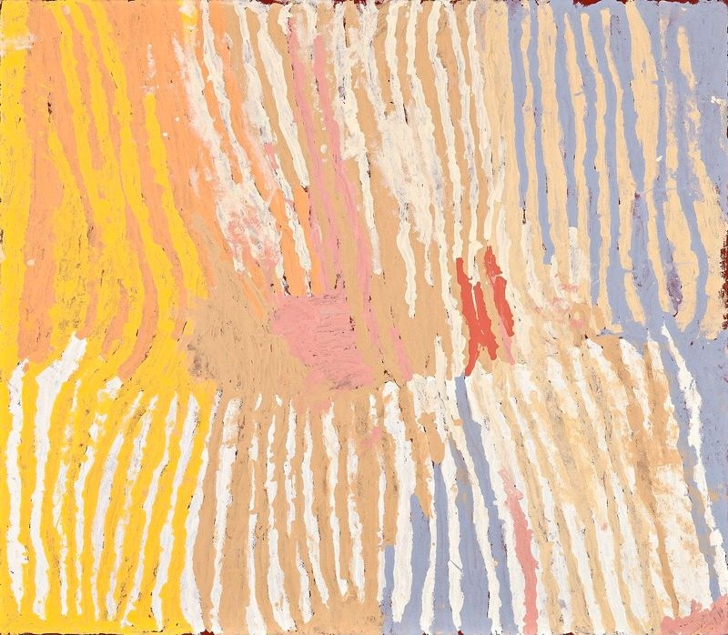 Untitled by Makinti Napanangka, 2007, synthetic polymer paint on linen, 122 × 106 cm.
