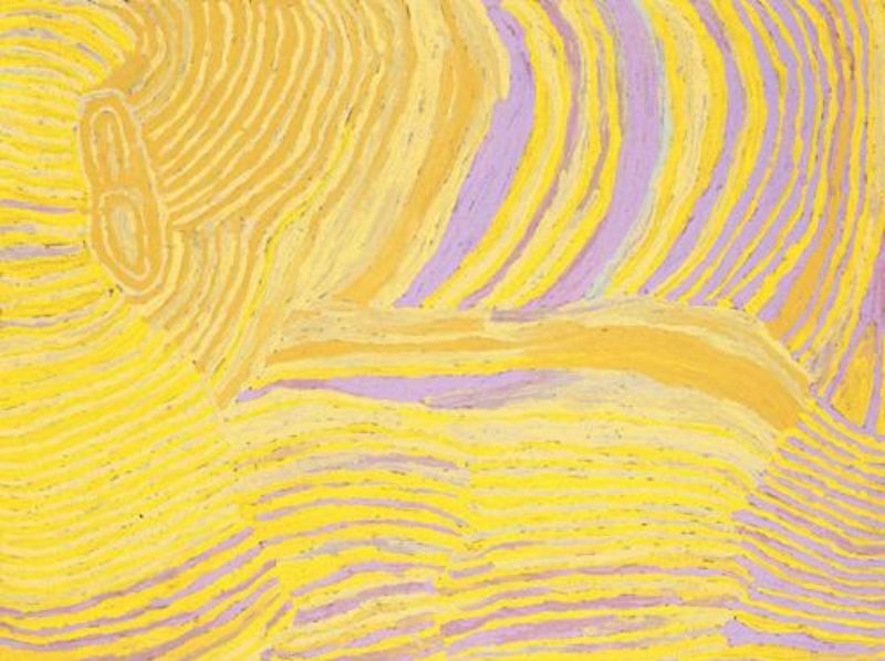 Secret Sandhills by Makinti Napanangka, 2003, synthetic polymer paint on linen, 120 × 90 cm.