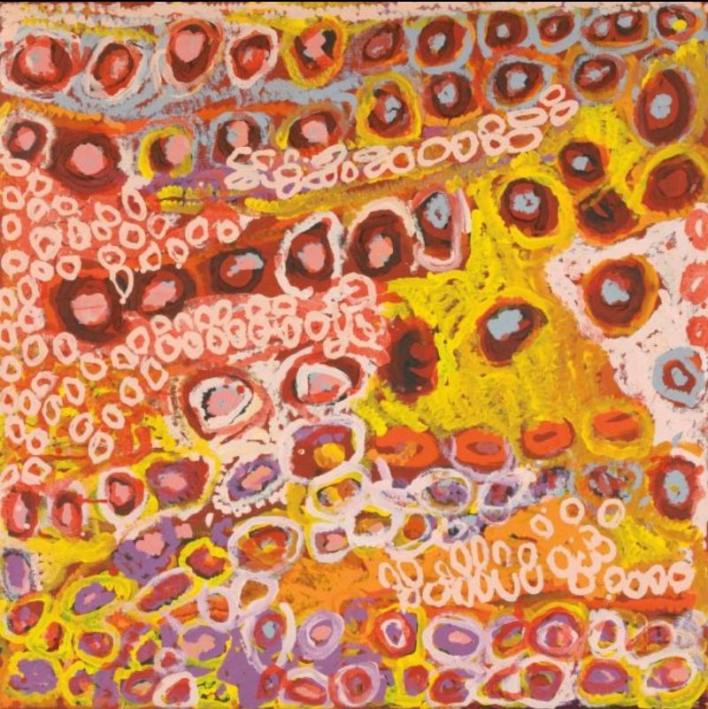 Untitled by Makinti Napanangka, 1997, synthetic polymer paint on linen, 92 × 92 cm