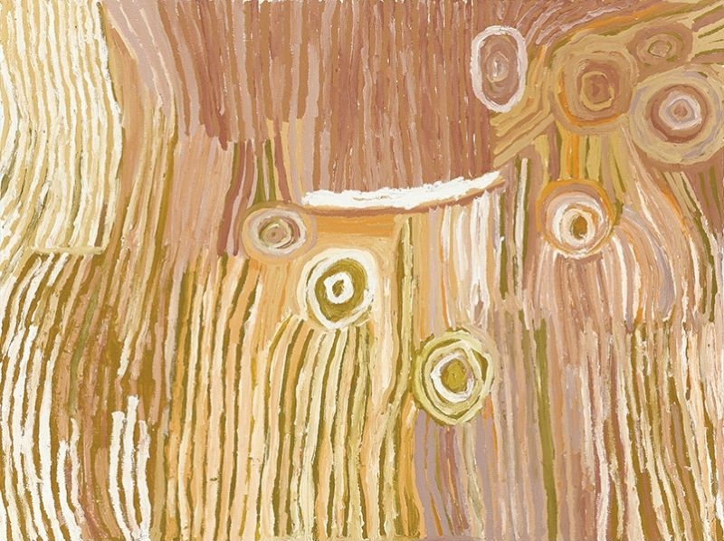 Hairstring Country by Makinti Napanangka, 2004, synthetic polymer paint on canvas, 122.5 × 92 cm.