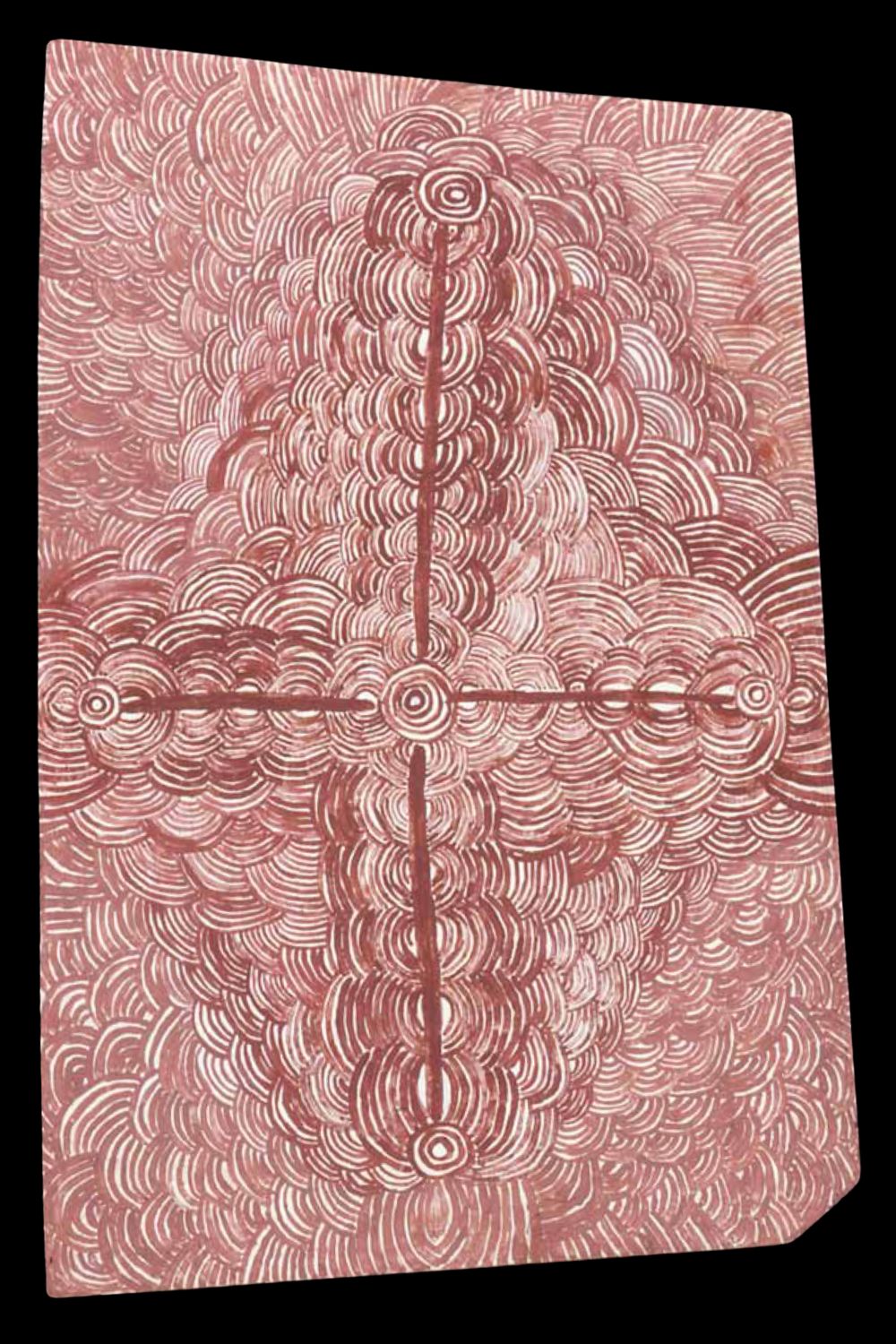 Untitled Papunya Board attributed to Yala Yala Gibbs Tjungurrayi, depicting a possible Hairstring or Wilkinkarra Dreaming, c. 1972.